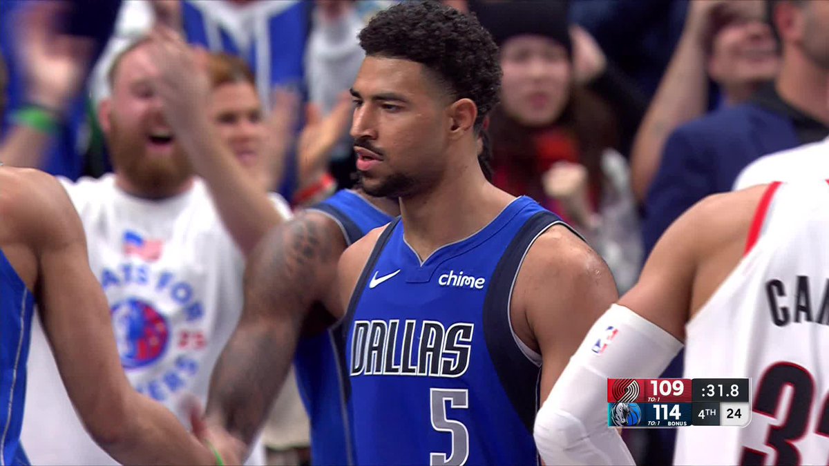 4:33 remaining Mavs: 99 Blazers: 109 final Mavs: 117 Blazers: 111 Dallas ends the game on a 18-2 run to beat Portland.