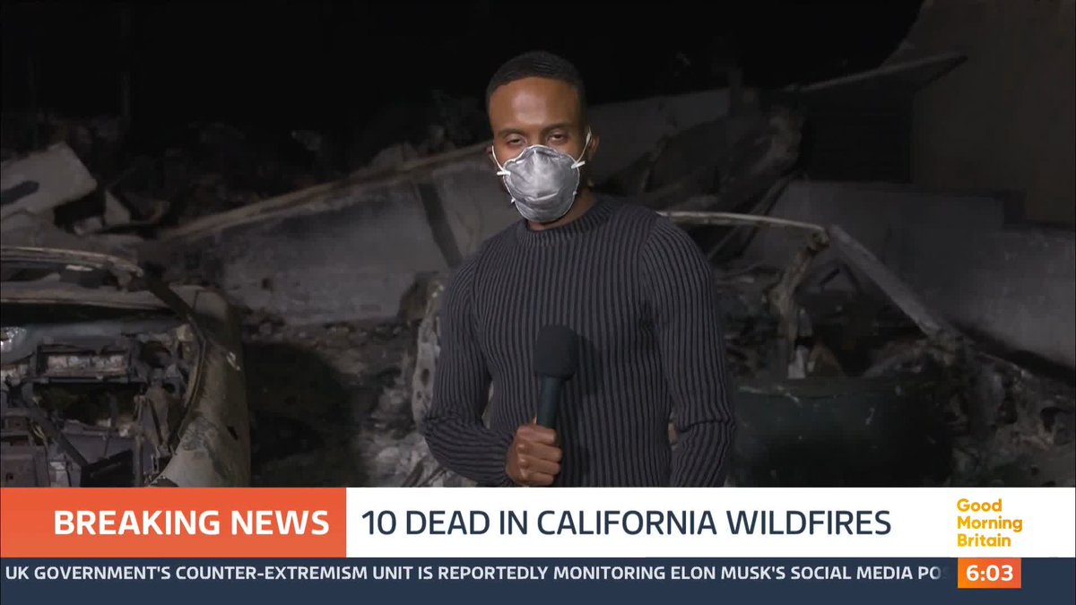 Fire services in Los Angeles are warning of new blazes still breaking out fanned by strong winds. Ten people are now known to have died and at least 10,000 buildings have been destroyed. @Noel_phillips reports.