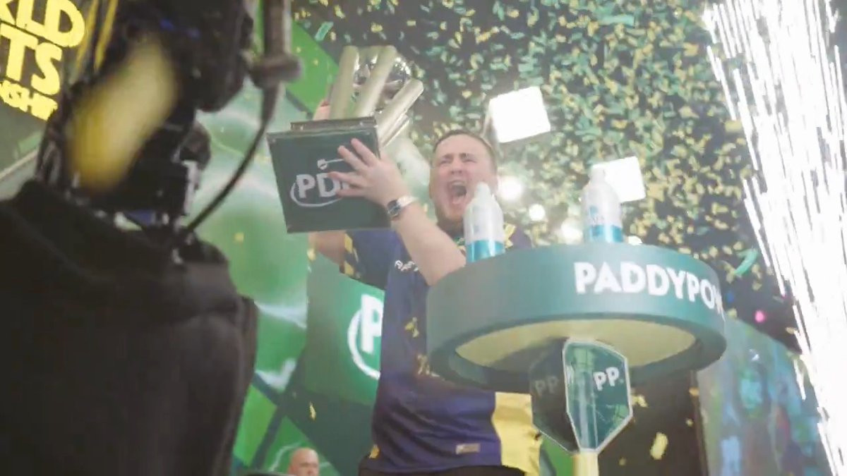 FULFILLING HIS DESTINY… 🏆 Relive the moment Luke Littler created history at Alexandra Palace with this incredible stage-side footage! Luke Littler