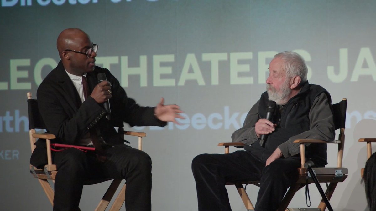 "There's a difference between looking and seeing and you are a person who sees people." Talent recognizing talent 👏👏 Filmmaker Barry Jenkins hyped up the great Mike Leigh at a recent screening of #HardTruths. Leigh's latest is now in select theaters!