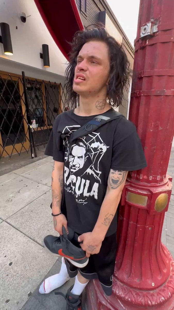 This is Harm Reduction. A homeless youth at wits end describing his fentanyl addiction. He shared he expects to die soon. When ghost Tara Faul and I met him, he was running around old town, Portland desperately