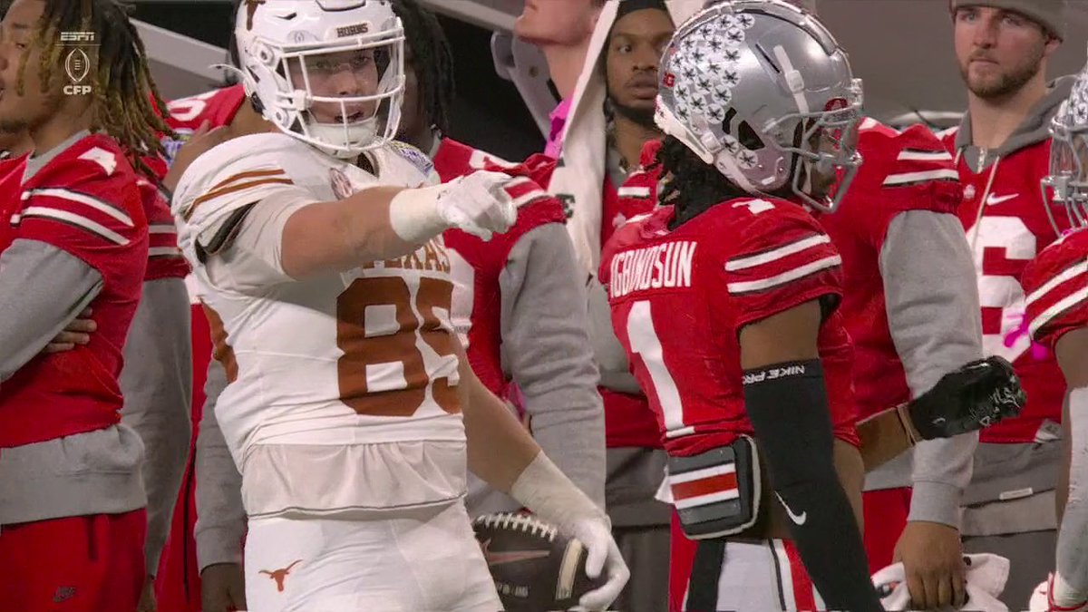 Gunnar Helm received an unsportsmanlike penalty after pointing at Caleb Downs after this play.