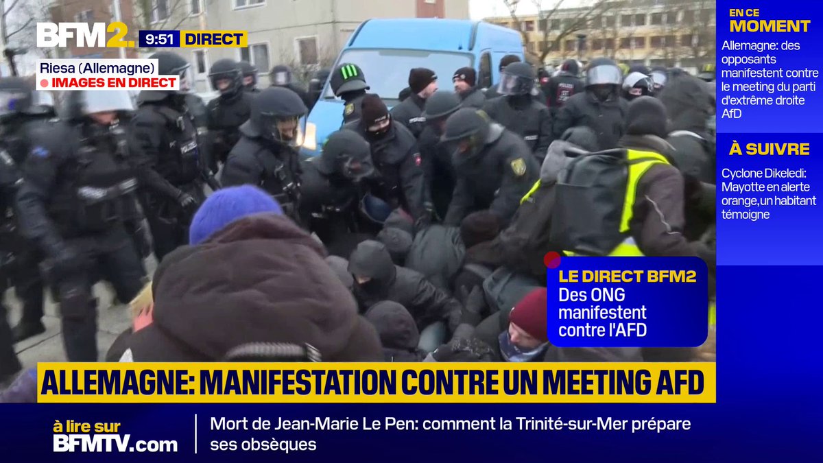 📣 En Allemagne, des ONG défient les forces de l'ordre devant un meeting de l'AFD, parti d'extrême droite, avant les élections législatives du 23 février.