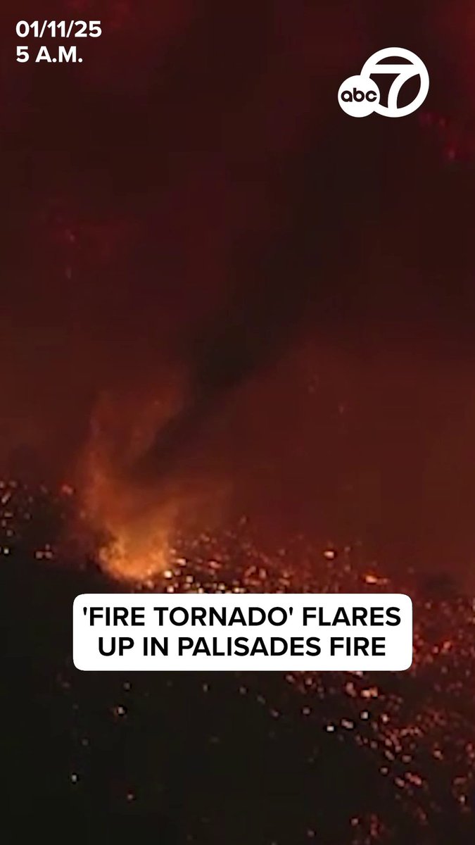 Aerial images captured the moment flames from the Palisades Fire formed what looked like a "fire tornado." According to the National Weather Service, this can be fueled by intense heat and high winds. Watch live fire coverage here: