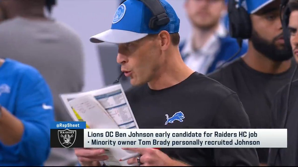 Raiders minority owner Tom Brady is personally recruiting Lions OC Ben Johnson to become the next HC in Las Vegas, per Ian Rapoport.