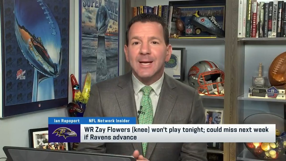 Zay Flowers is out tonight but has an outside chance of playing in the Divisional Round should the Ravens move on, per Ian Rapoport.
