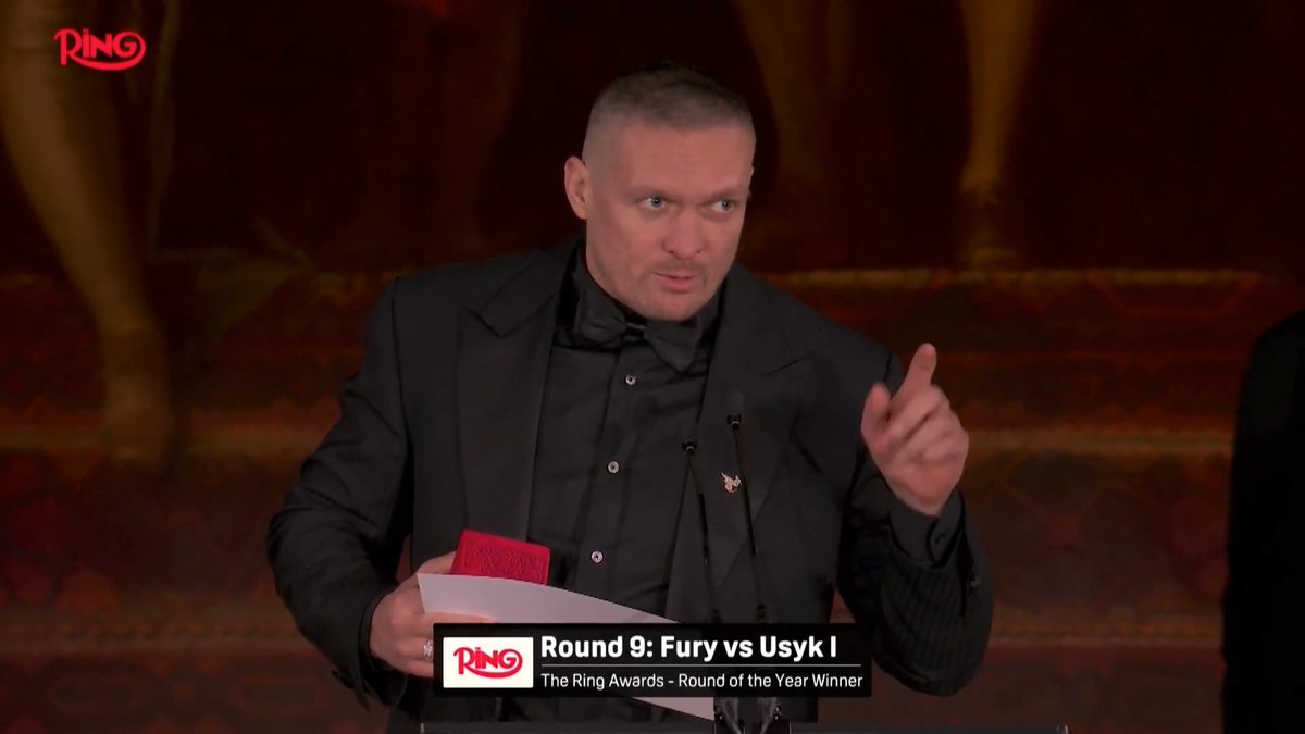 Oleksandr Usyk keeping his speech brief after winning Round of the Year for the ninth round of his first fight with Tyson Fury #TheRingAwards