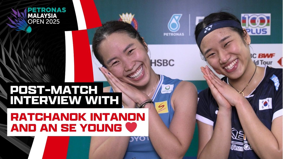 A special post-match moment at #MalaysiaOpen2025 as An Se Young 🇰🇷 and Ratchanok Intanon 🇹🇭 came together for an interview that will make you smile. 😍❤️ #BWFWorldTour