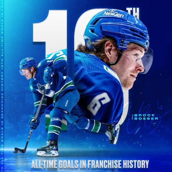 Boeser movin' on up❗️ Congrats Brock on reaching Top 10 in goals in #Canucks history.