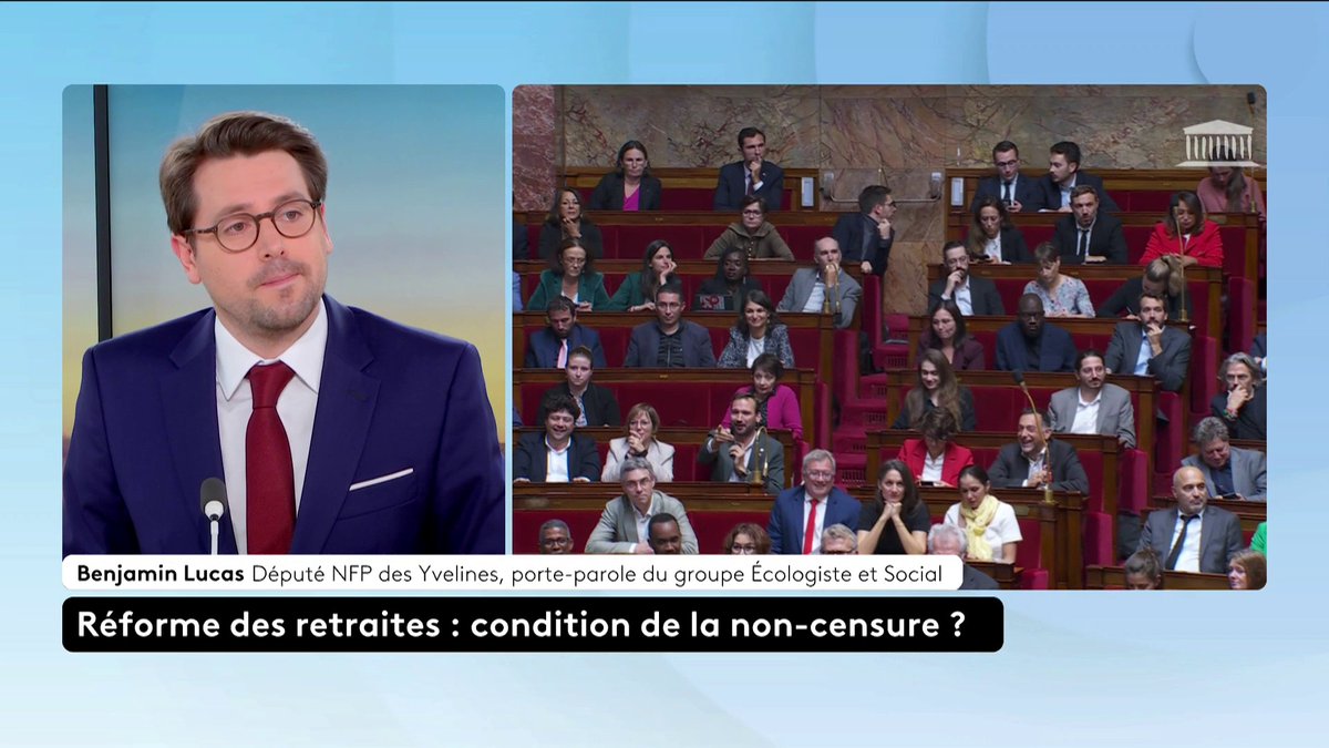 🗣 "Il n'y aurait pas de pacte de non-censure", affirme le député écologiste Benjamin Lucas avant d'ajouter "je censurai, sauf si par miracle, François Bayrou décide d'appliquer notre politique".