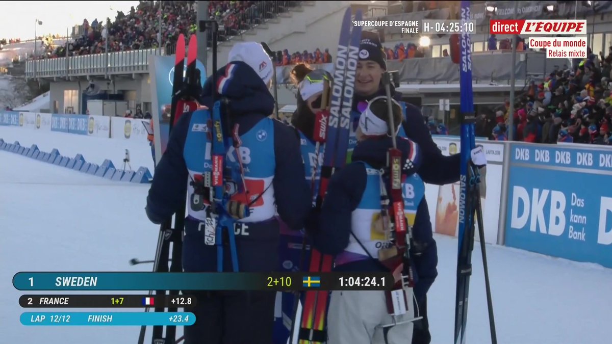 🥈 La France s’est battue jusqu’au bout, mais cela ne suffira pas pour la victoire. La Suède s’impose sur le relais mixte, mettant fin à 15 ans de disette ! Les Bleus terminent à une belle 2e place. 🇫🇷 #lequipeBIATHLON