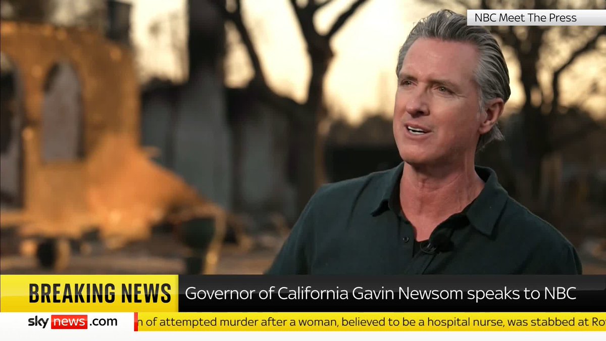 Speaking on NBC's Meet The Press, California Governor Gavin Newsom hits out at Trump, accusing him of spreading "mis- and disinformation" about the LA wildfires. He also criticises people for using the situation to "take cheap political shots". Latest: