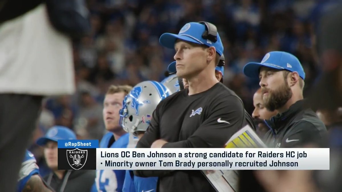 Raiders minority owner Tom Brady has been "imploring" Lions OC Ben Johnson to consider the Raiders HC opening, per Ian Rapoport.
