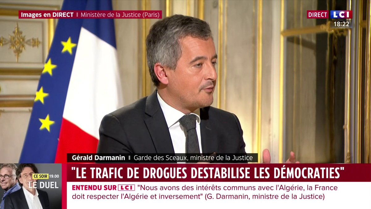 🔴 Narcotrafic : "Pour cet été, (...) on va mettre les 100 plus gros narcotrafiquants dans une prison", annonce le ministre de la Justice Gérald DARMANIN. "On va montrer" que pour ces profils, "on ne peut pas téléphoner et avoir une vie agréable", dit-il. ▶️ avec Darius Rochebin