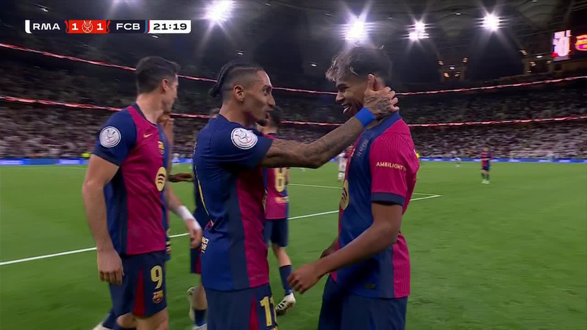 A WORLD CLASS ASSIST BY LEWANDOWSKI AND A WORLD CLASS FINISH BY LAMINE YAMAL TO EQUALIZE FOR BARCA 👀 📺 ABC