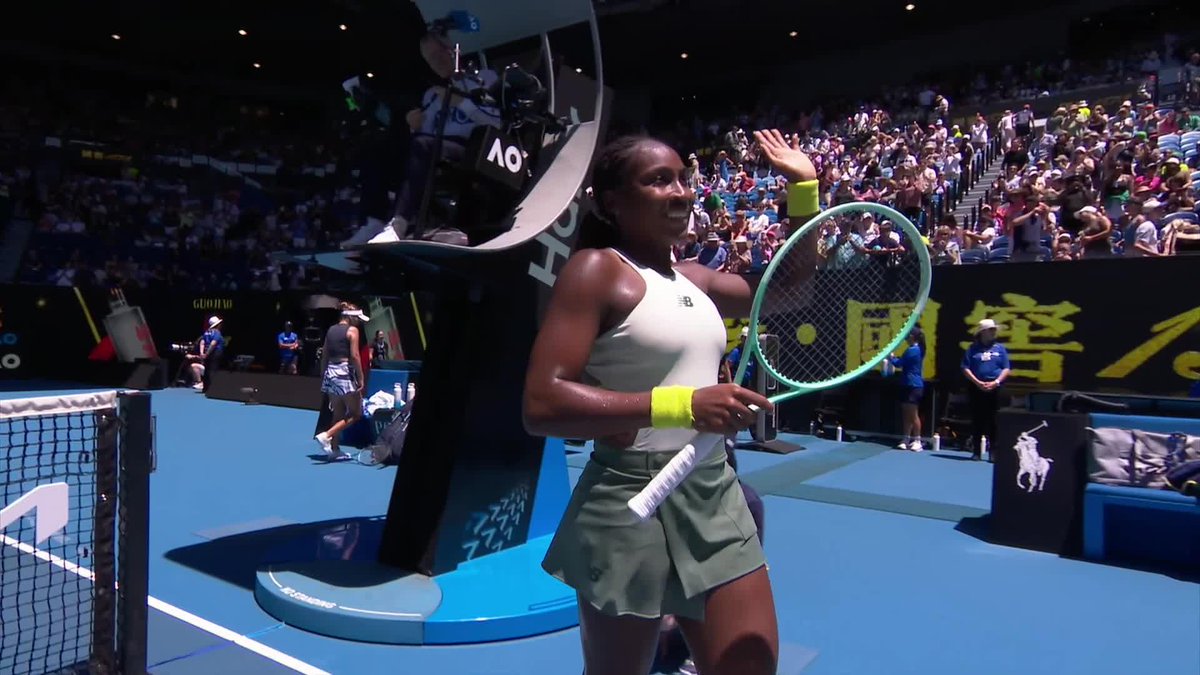 Through in ✌️ No.3 seed Coco Gauff is off to a winning start in Melbourne defeating fellow American Sofia Kenin 6-3, 6-3 🇺🇸 Wide World of Sports • ESPN • @eurosport • WOWOWテニス • #AusOpen • #AO2025