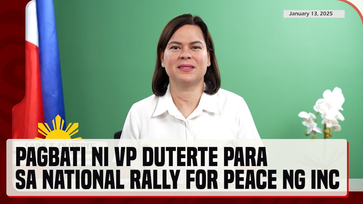 Sa isang recorded video message, nagpaabot ng pagbati si Vice Pres. Sara Duterte para sa National Rally for Peace ng Iglesia ni Cristo ngayong Lunes, Jan. 13. Nagpasalamat ang bise sa pagtataguyod nila ng pagkakaisa. #News5
