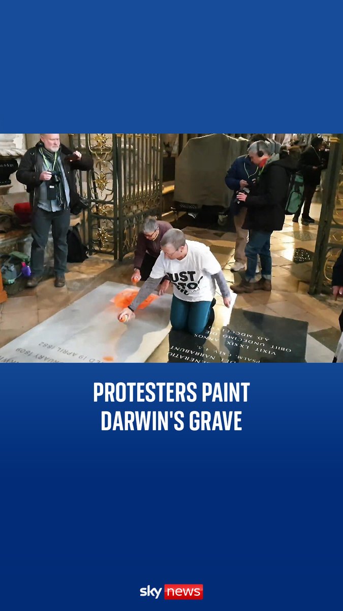 Two Just Stop Oil supporters entered Westminster Abbey and painted Charles Darwin's grave orange. They sprayed '1.5 Is Dead', referencing the news that the world has exceeded the 1.5 degree warming limit.