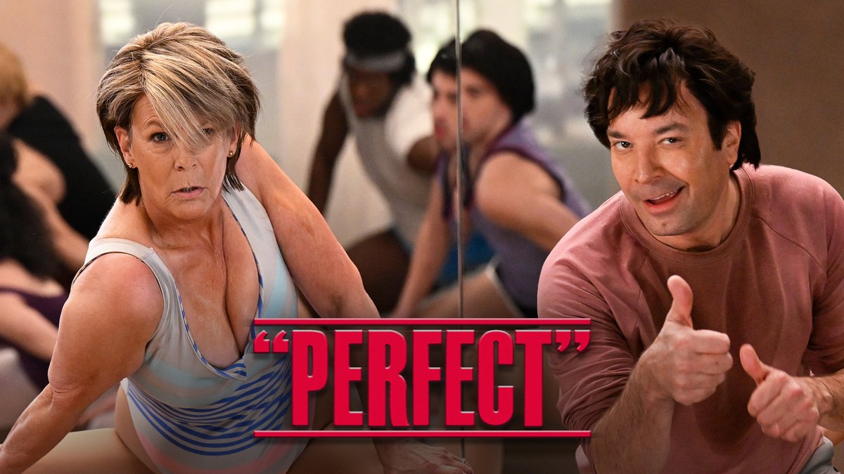 Jamie Lee Curtis &amp; Jimmy recreate her famous aerobics scene with John Travolta from the 1985 film Perfect! #FallonTonight
