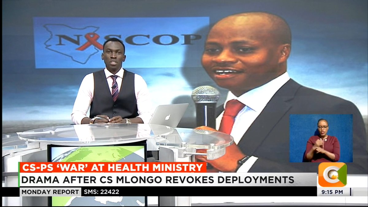 CS-PS ‘War’ At Health Ministry: Drama after CS Mlongo revokes appointment PS Kimutai appointed Dr. Mulwa as NASCOP head Mlongo cited lack of concurrence Dr. Rose Nafula was moved to the palliative care division #CitizenMondayReport Trevor Ombija, HSC