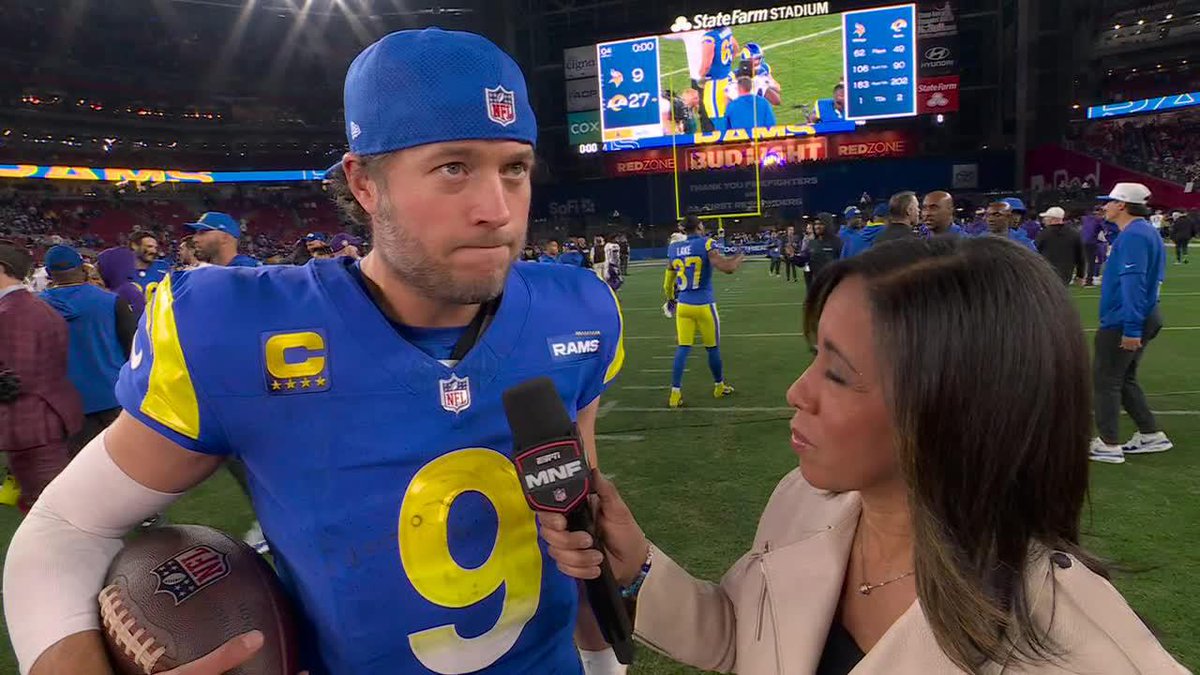 "This is for the people of Los Angeles, struggling right now it’s been unbelievable to watch ... the whole country get behind them.” Matthew Stafford to Lisa Salters after the Rams win