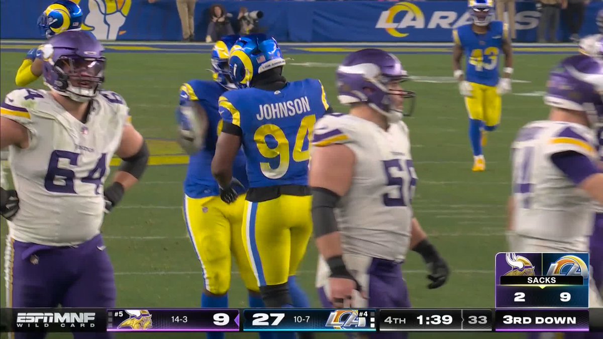 NINE SACKS 🤯 The Los Angeles Rams equal the record for the most sacks in a playoff game 🤩