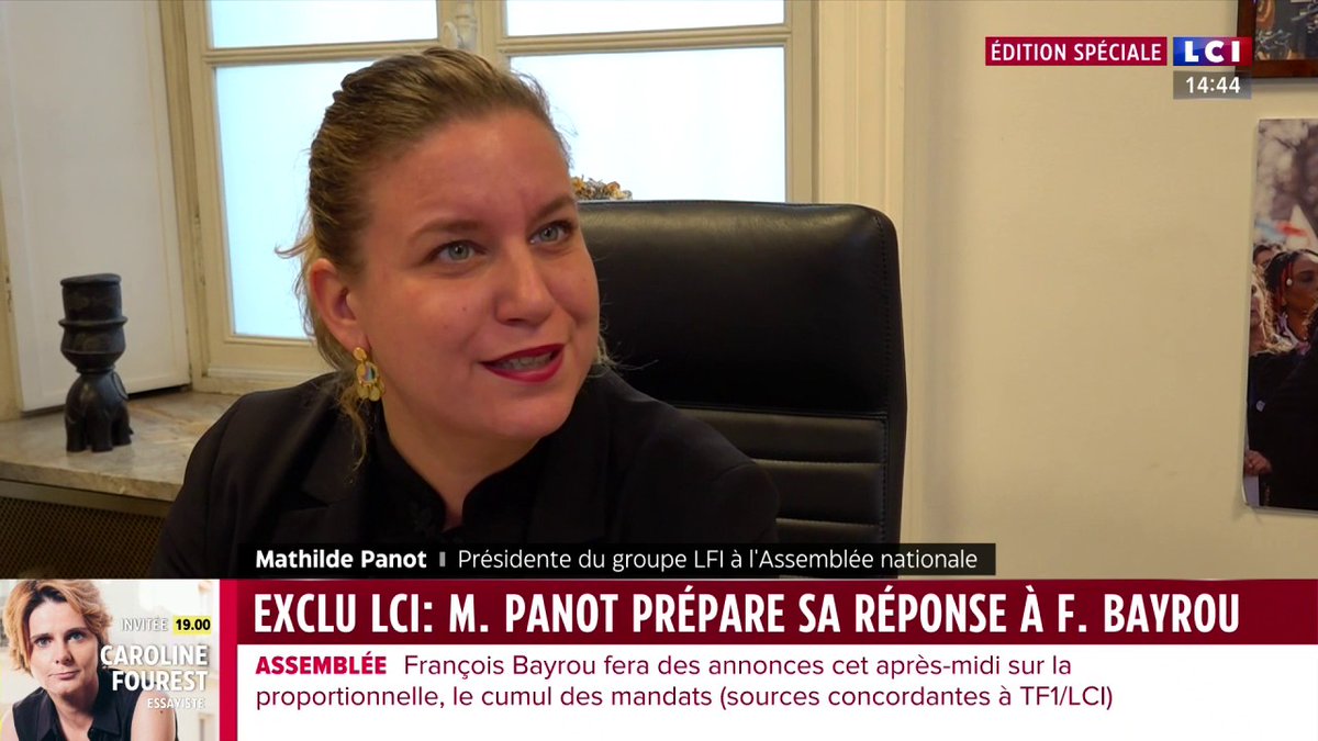 💬 "Mr Bayrou comme Mr Barnier va tomber" prévient Mathilde Panot en exclusivité sur LCI