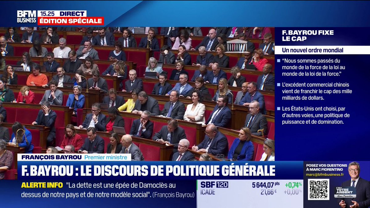 🔴Le discours de politique générale de François Bayrou "La première urgence est de répondre à la réforme des retraites. Jamais nous n'avons fait l'effort de partager avec les Français, que la dette contractée concerne leurs propres enfants". 💬 François Bayrou, Premier Ministre