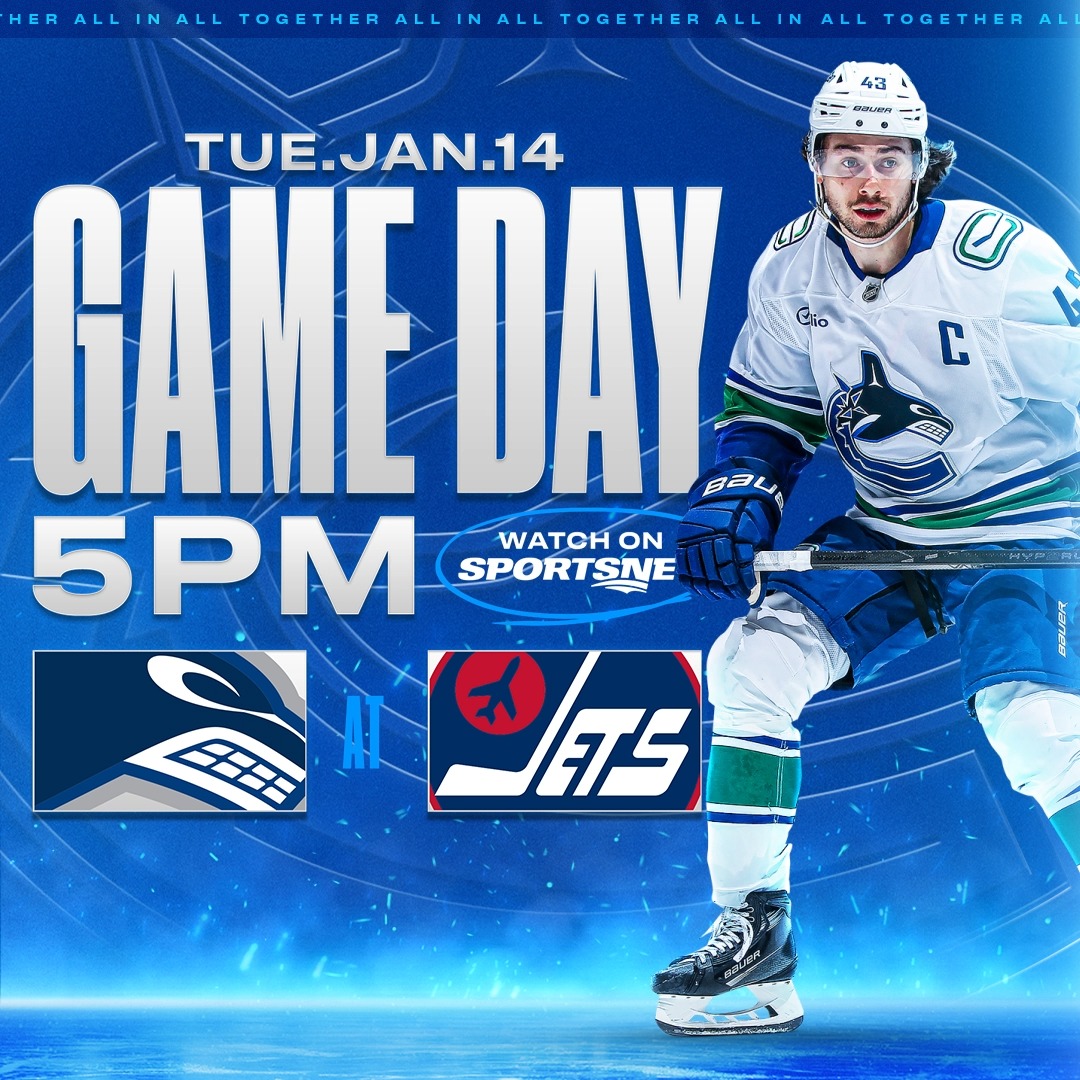 Closing out the road trip against the Jets! 🛩 🆚 Winnipeg Jets ⏰ 5:00 PM PT 📍 Winnipeg, MB 📺 Sportsnet Pacific 📻 Sportsnet 650 GAME NOTES |