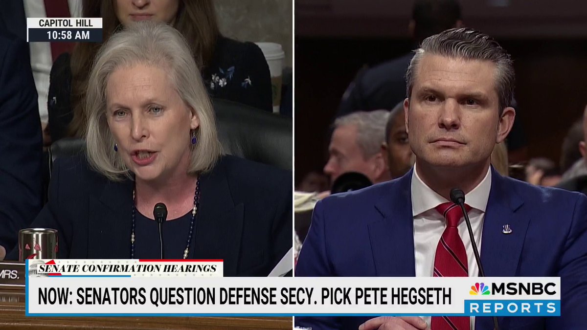 “You will have to change how you see women to do this job well and I don’t know if you are capable of that.” Senator Kirsten Gillibrand (D-NY) questions defense secretary pick Pete Hegseth.