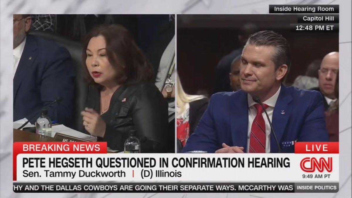 Duckworth: Can you name one of our three international security agreements? Hegseth: *gives wrong answer* Duckworth: You’re not qualified