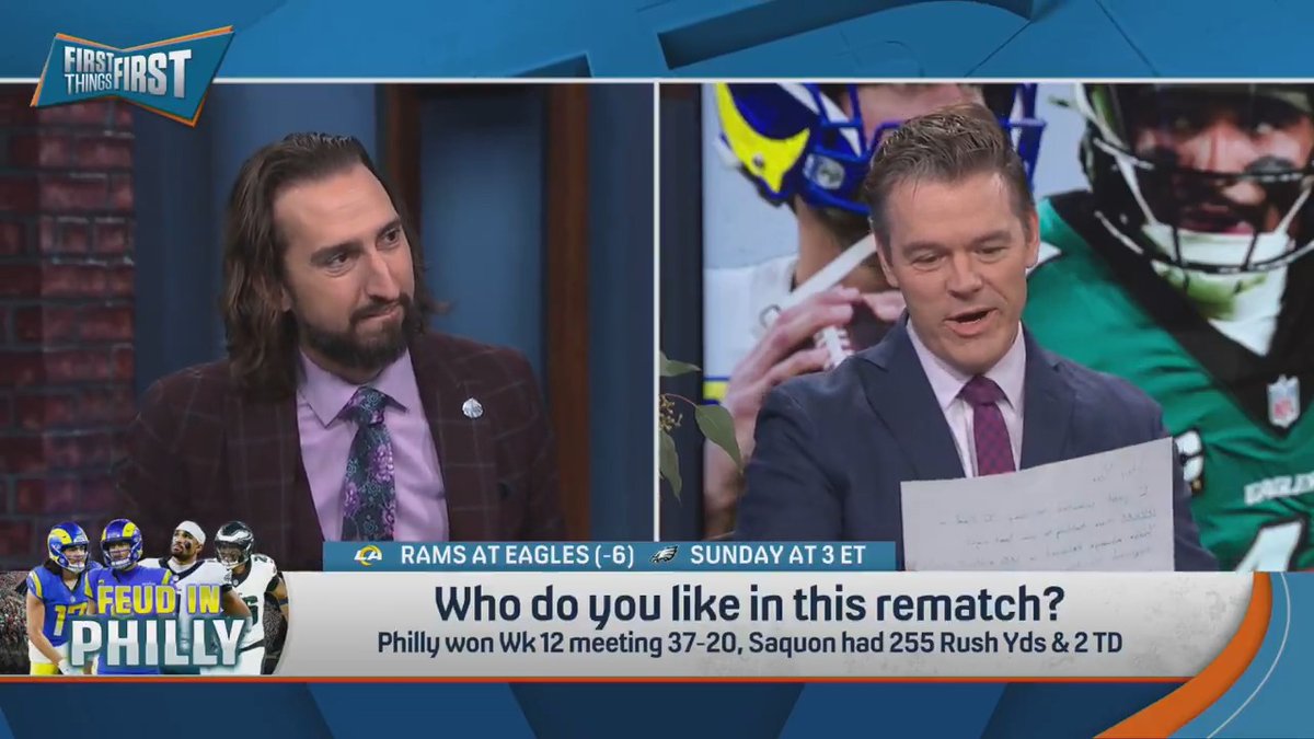 .nick wright is breaking up with the ‘Eagles to the Super Bowl’ take for the ‘Rams to the Super Bowl’ take 💔🤯 “I can’t hide it anymore. I’ve always loved this team. Not only do the Rams beat the Eagles next week. The Rams win the NFC.”