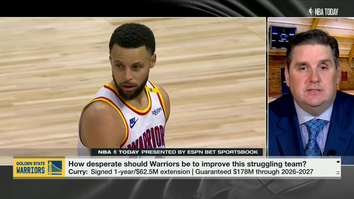 "I've never heard an interview like this from a player in midseason."😯 Brian Windhorst on Stephen Curry's comments about not being "desperate" to improve the Warriors' roster despite their 19-20 record.