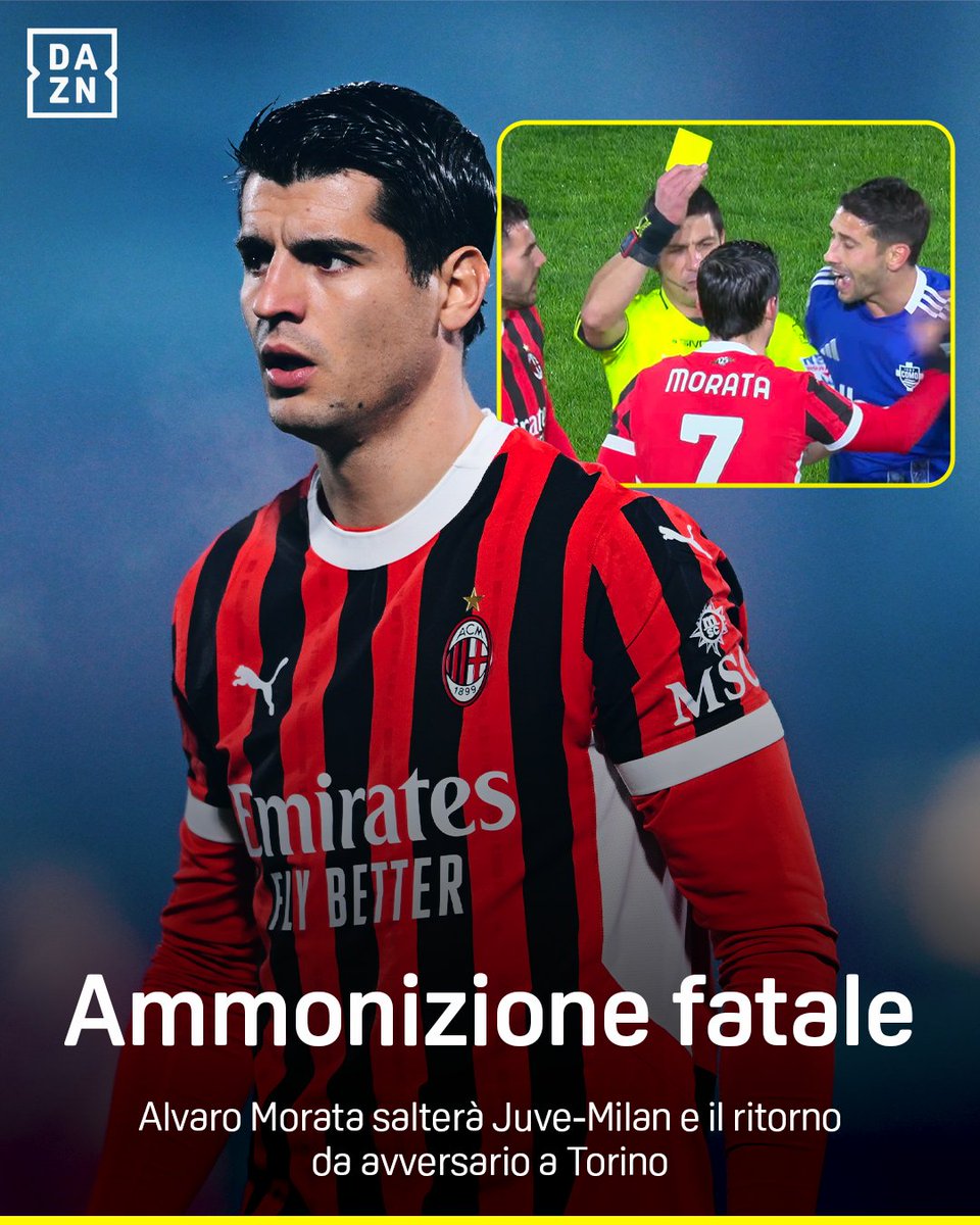 Alvaro #Morata non ci sarà contro la #Juventus ❌ Rimandato il suo ritorno con la maglia del #Milan a Torino #DAZN