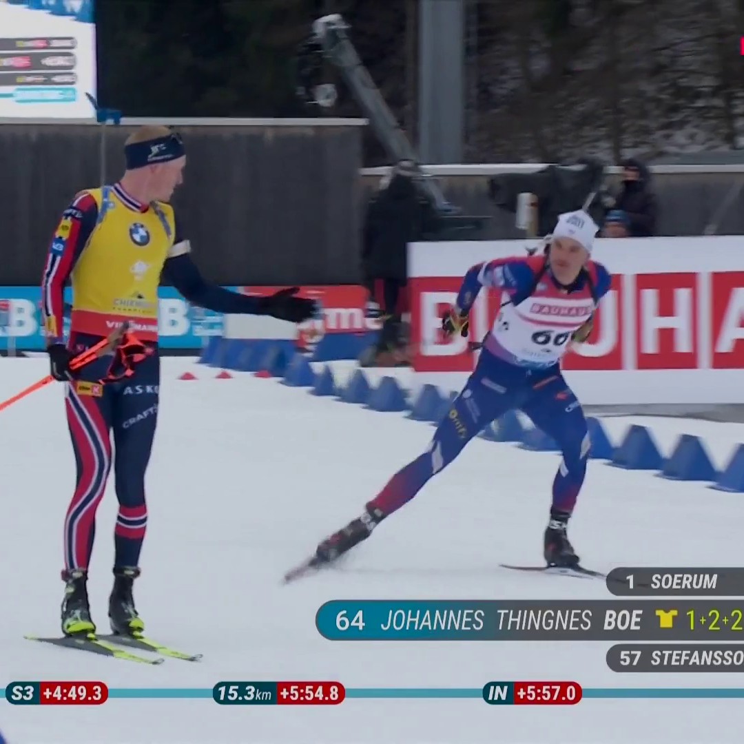 On n’a pas tout compris : Johannes Boe réalise un tir supersonique, puis semble vouloir abandonner avant qu’Émilien Jacquelin ne l’encourage à continuer ! Suivez la saison de biathlon en intégralité sur Eurosport et Max