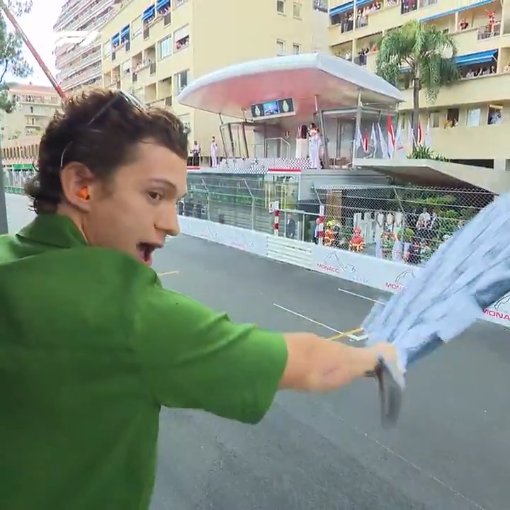 Let's hope Tom Holland handled the engagement ring better than the chequered flag 😉🏁