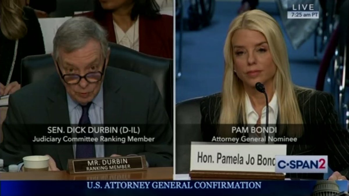 Q: Have you heard the recording of President Trump when he urged the Secretary of State of Georgia to "find 11,780 votes"? AG nominee Bondi: I have not heard it, no