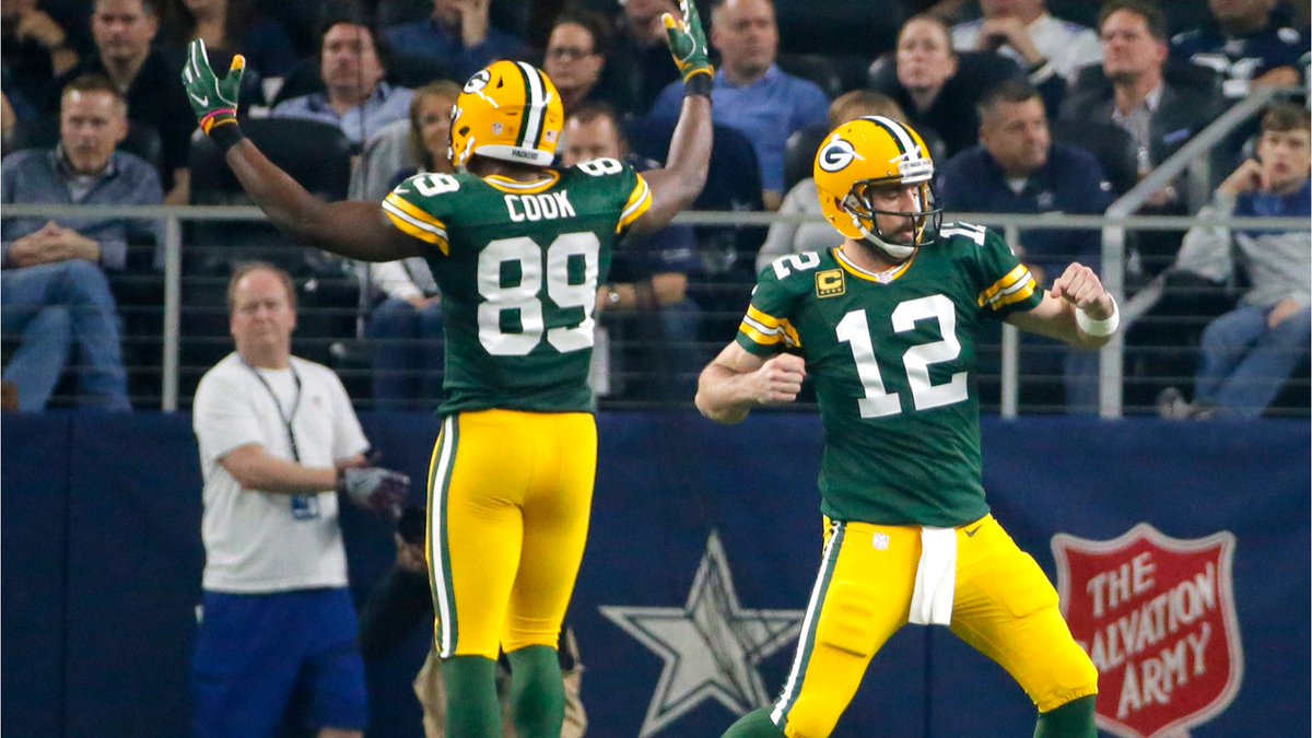 The throw by Rodgers. The catch by Cook. @Packers fans remember January 15, 2017 fondly 🧀