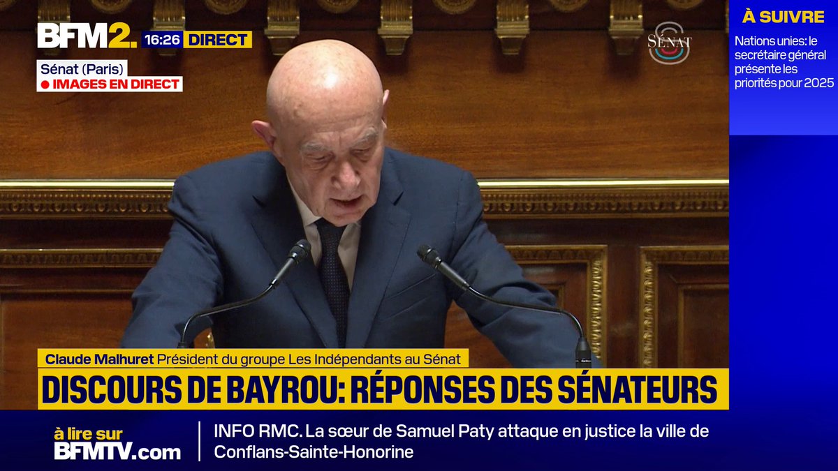 💬 "LFI censure en rafale, à la kalachnikov" Claude Malhuret, président du groupe Les Indépendantistes au Sénat, s'est aussi attaqué au Rassemblement national expliquant qu'il a "détourné l'attention" avec le vote de la censure