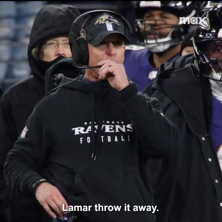 John Harbaugh: "Lamar Throw it away" Lamar: *Throws TD pass* John Harbaugh: "Unbelievable" (via Hard Knocks on Actually HBO Max, NFL NFLFilms)