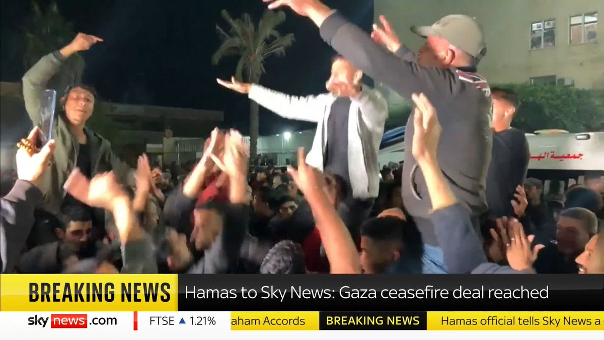 A ceasefire agreement has been reached, a Hamas official has told Sky News, after more than a year of fighting in Gaza. Palestinians are seen celebrating in Gaza, singing and cheering as the news breaks. 🔗 📺 Sky 501, Virgin 602, Freeview 233