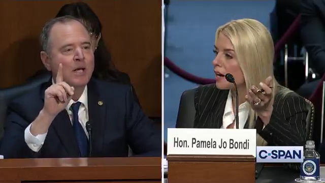 .Senator Adam Schiff: "Will you be able to review hundreds of cases on day one? Of course you won't..." Pam Bondi: "You were censured by Congress, Senator, for comments just like this." Watch complete exchange between Sen. Schiff and Attorney General nominee Pam Bondi.