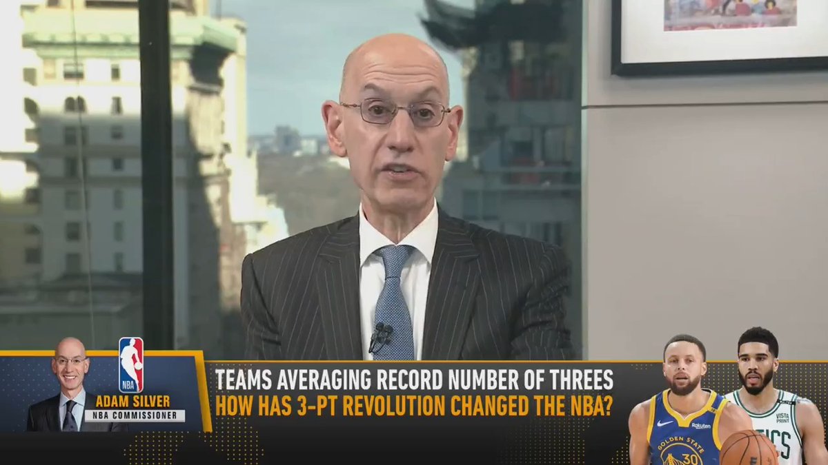 Adam Silver on @ColinCowherd's 3-Point idea: "I wish it were as simple as just moving it back... We're on it. I think it's a very fixable issue."