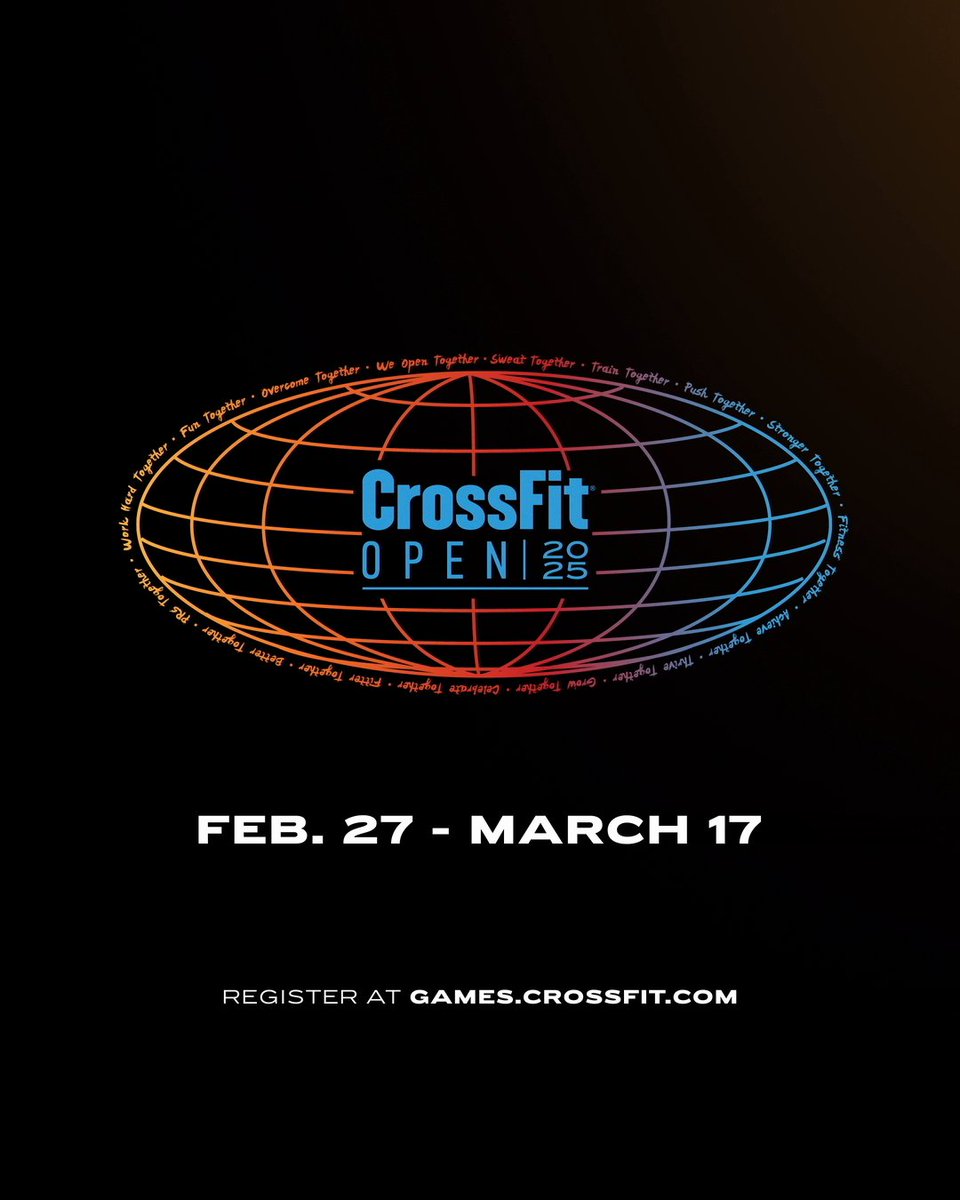 Registration for the 2025 CrossFit Open is here! Join us from Feb. 27 - March 17 for the world's largest participatory sporting event. Visit to register.