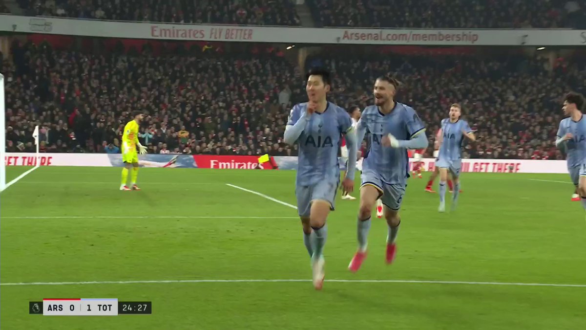 SON GIVES TOTTENHAM THE LEAD AT THE EMIRATES 💥 It's his 9th goal against Arsenal as a Tottenham player 👏 📺 TNT Sports & discovery+ UK