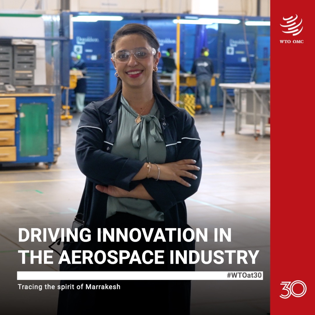 From Morocco to the skies ✈️ Meet Meryem from Hexcel Morocco, where trade enables the global reach of honeycomb - a lightweight material for aircraft - driving innovation in the aerospace industry. #WTOat30