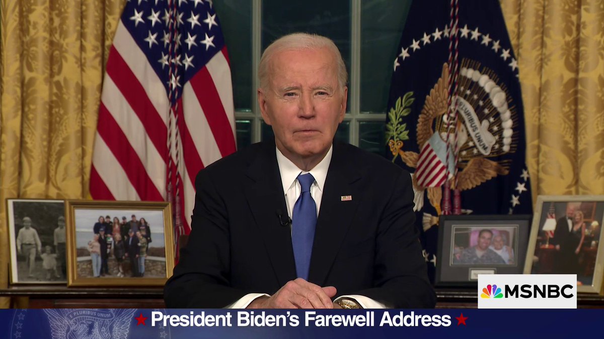 MOMENTS AGO: President Joe Biden delivers a farewell address from the Oval Office. "I wish the incoming administration success, because I want America to succeed. That's why I have held my duty to ensure a peaceful and orderly transition of power," Biden said.
