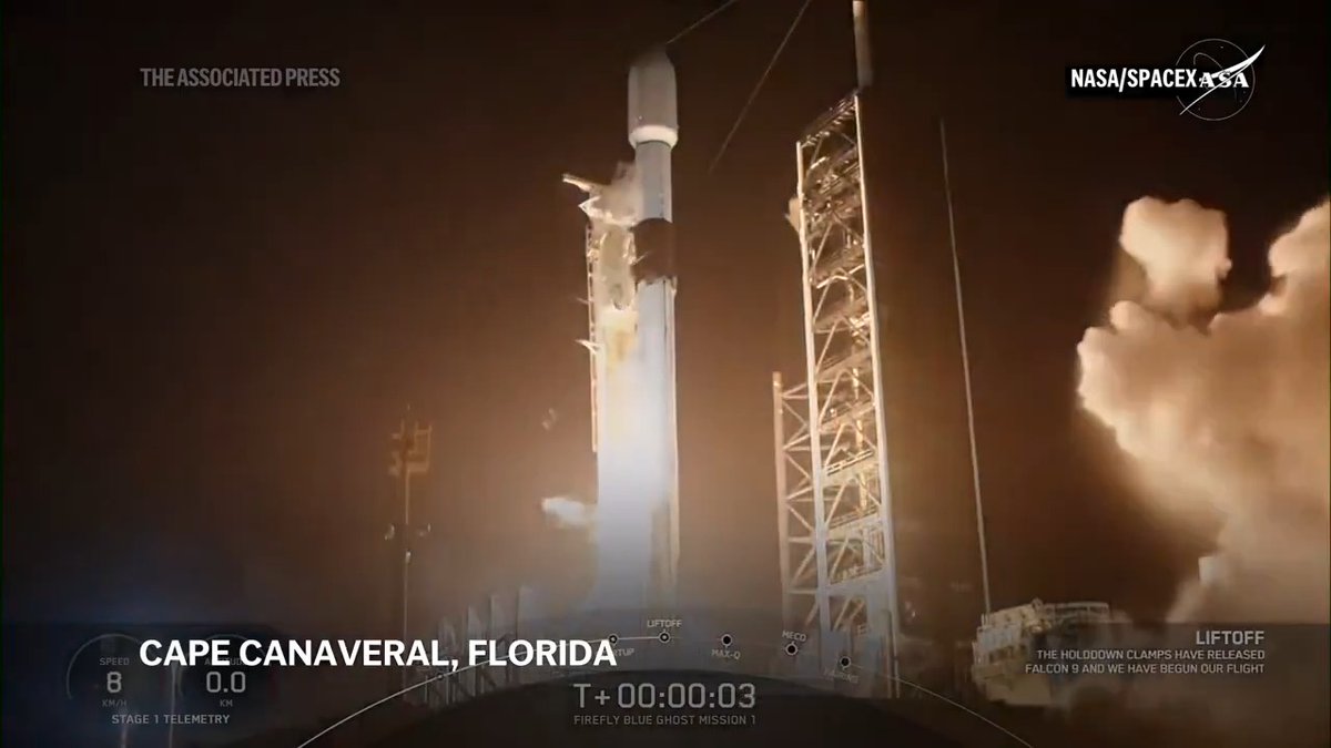Watch: SpaceX launched a pair of lunar landers for U.S. and Japanese companies looking to jumpstart business on Earth’s dusty sidekick. The two landers blasted toward the moon, lifting off in the middle of the night from NASA’s Kennedy Space Center.