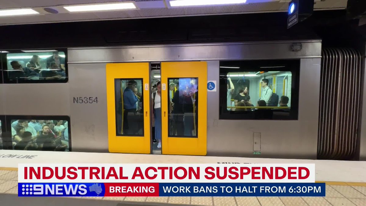 #BREAKING: From 6.30pm tonight, industrial action on the Sydney rail network will be SUSPENDED, as part of an interim order by the Fair Work Commission. James Wilson #9News LATEST: