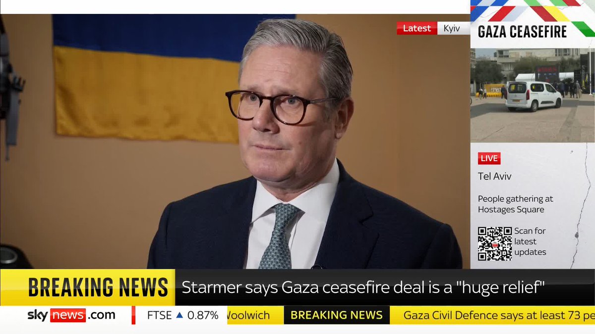 News of an Israel-Hamas ceasefire must be "enduring news" says Sir Keir Starmer, as he insists a two-state solution is key to lasting peace. Speaking in Kyiv, he also says the UK will 'never let up' on support for Ukraine. 📺 Sky 501 and YouTube